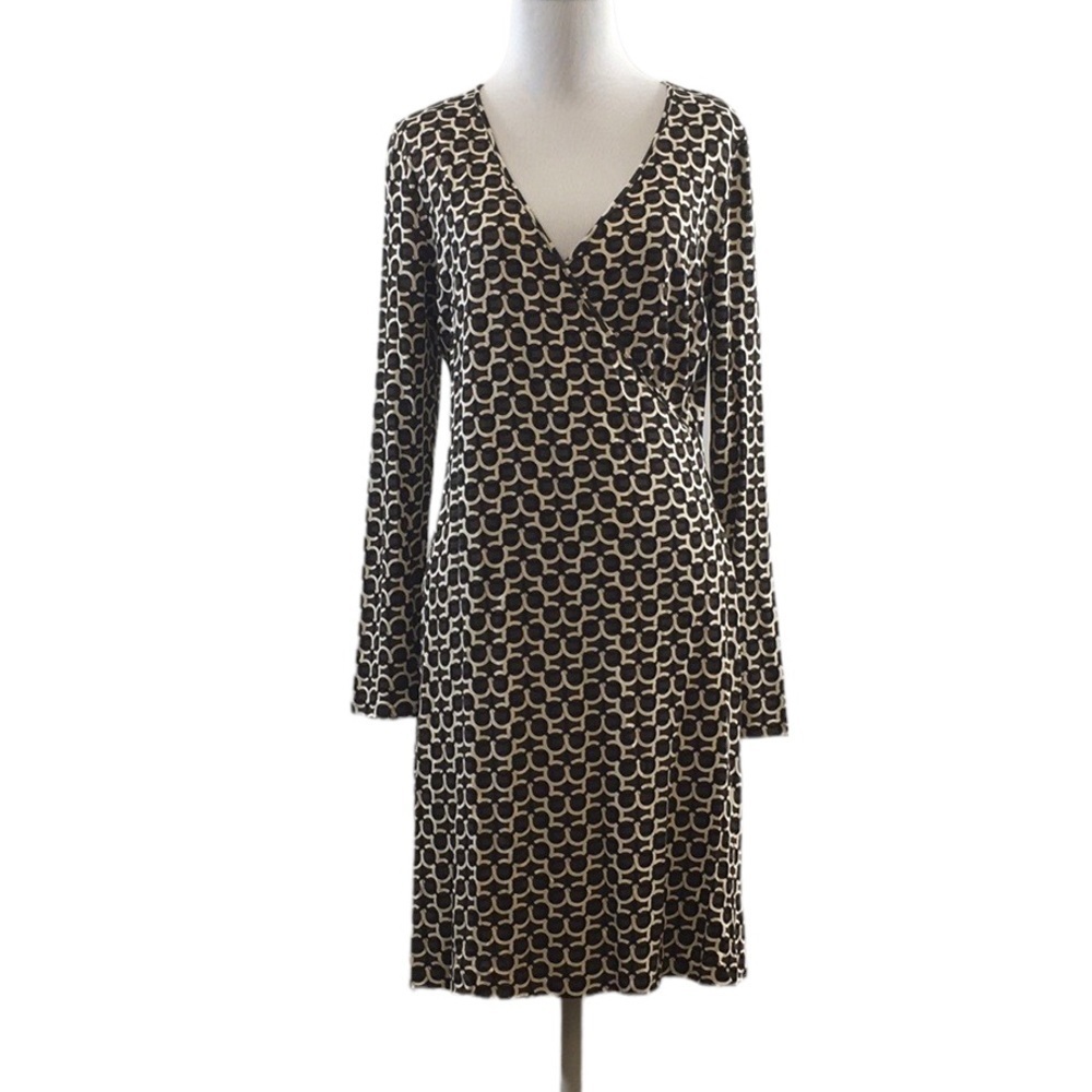 Classiques Entier Black Brown Monogram‎ Print Faux Wrap Midi Dress Womens Small
